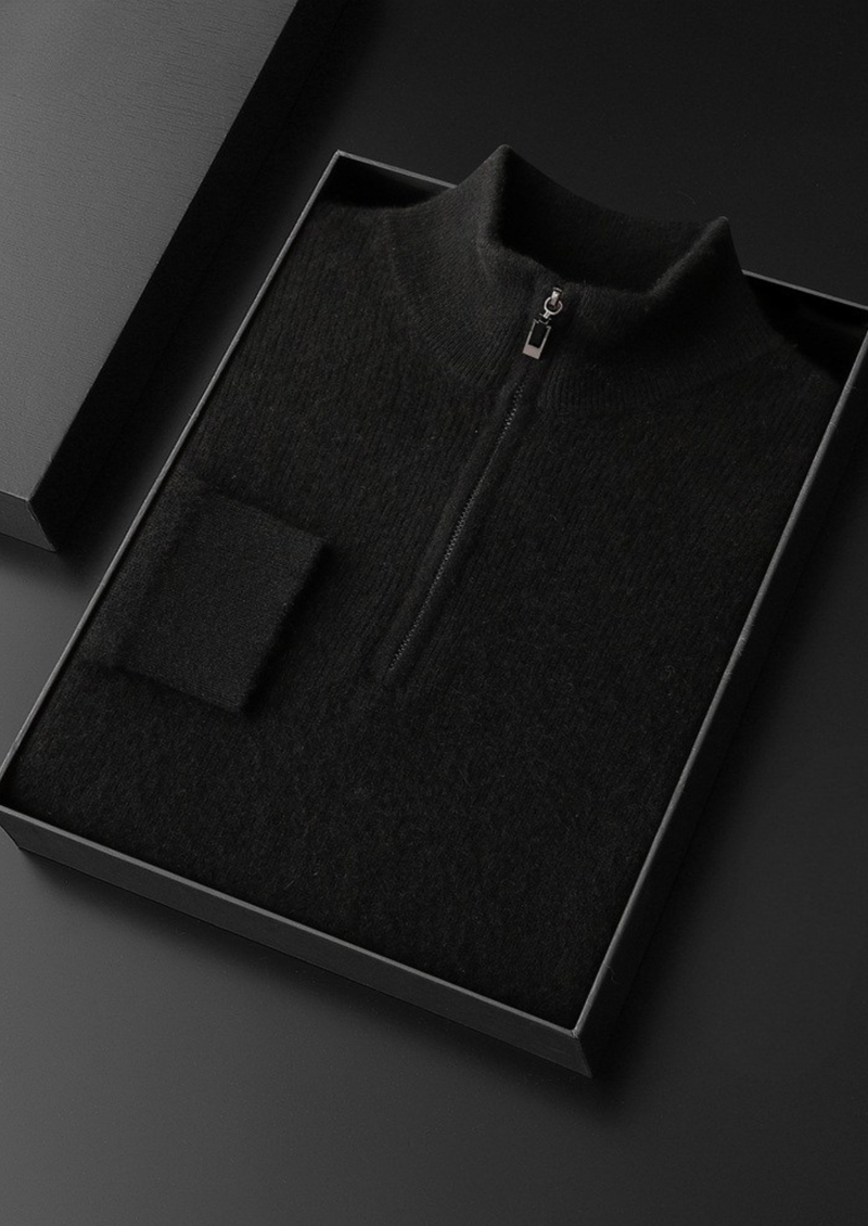 Pure Cashmere Ribbed Half Zip