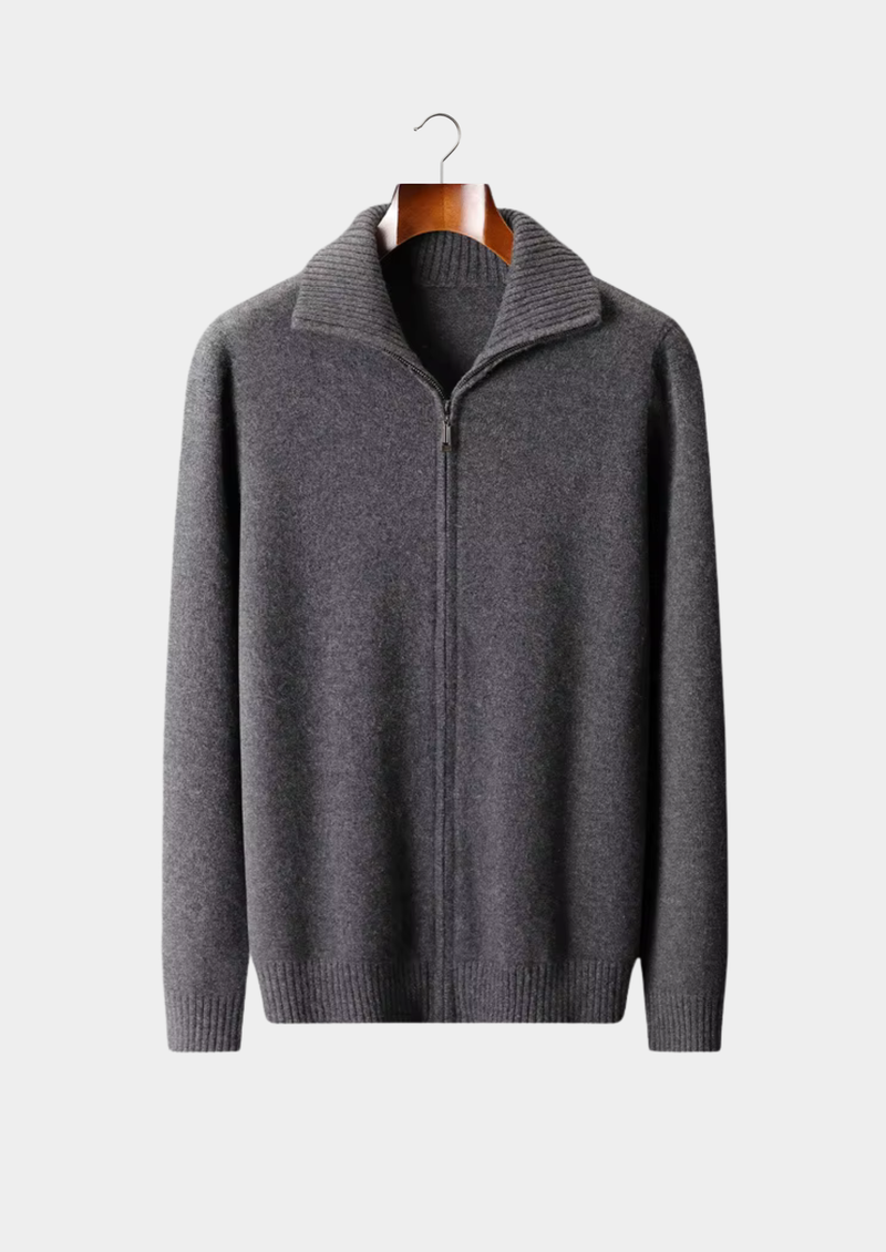 Pure Cashmere Dark Gray Funnel Neck Cardigan