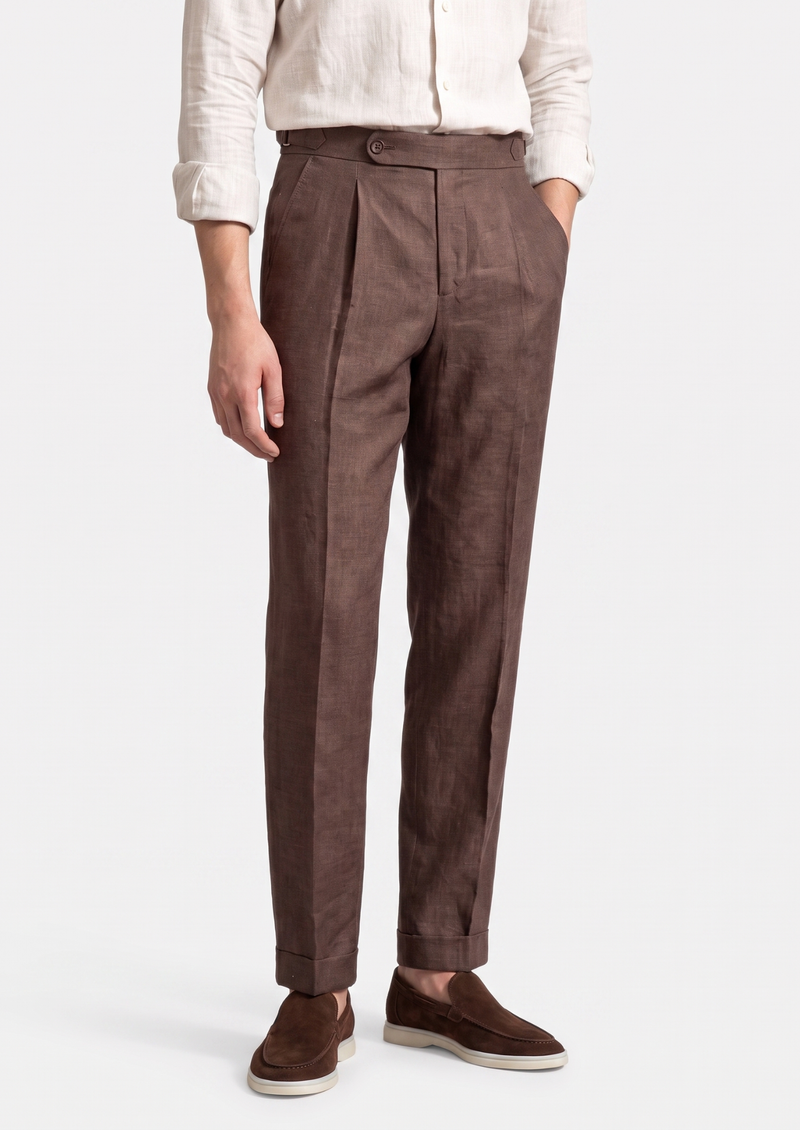 Tuscany Pleated Coastal Trousers - Dark Brown