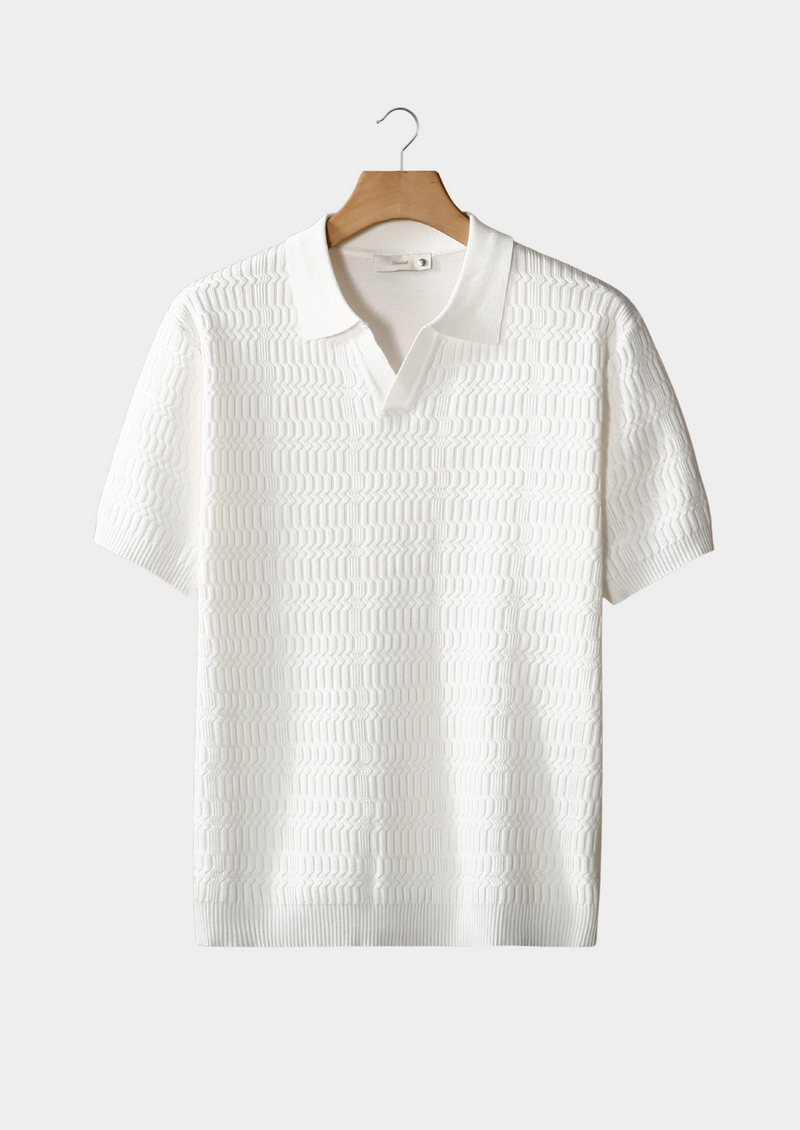 Patterned Knit Buttonless Polo