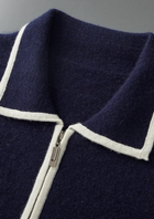 Pure Extra-Fine Merino Wool Two-Tone Polo Cardigan