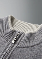 Pure Extra-Fine Merino Wool Two-Tone Zip Cardigan