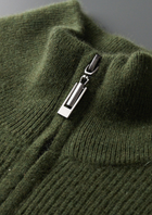 Pure Cashmere Olive Ribbed Half Zip