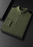 Pure Cashmere Olive Ribbed Half Zip