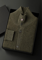 Premium Cashmere Ribbed High Collar Cardigan