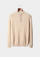 Pure Extra-Fine Merino Wool Cable Knit Henley Sweater