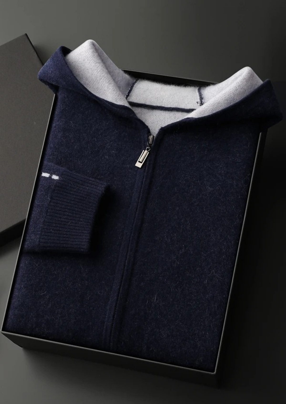 Premium Cashmere Two-Tone Zipper Hoodie