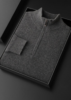 Pure Cashmere Dark Gray Ribbed Half Zip
