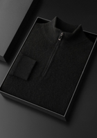 Pure Cashmere Black Ribbed Half Zip