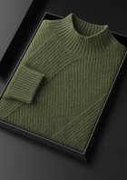 Pure Cashmere Olive Patterned Mockneck