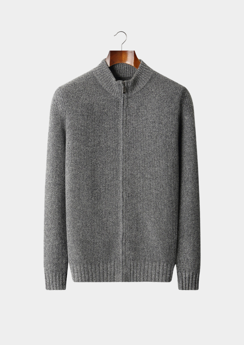 Pure Cashmere Gray Ribbed Zip Cardigan