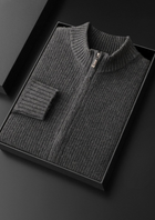 Pure Cashmere Dark Gray Ribbed Zip Cardigan