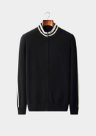 Pure Extra-Fine Merino Wool Two Tone Zip Cardigan