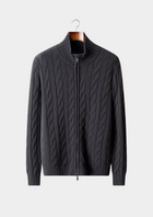 Pure Extra-Fine Merino Wool Dual-Zip Cable Cardigan