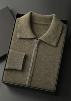Premium Cashmere Zip Polo Cardigan