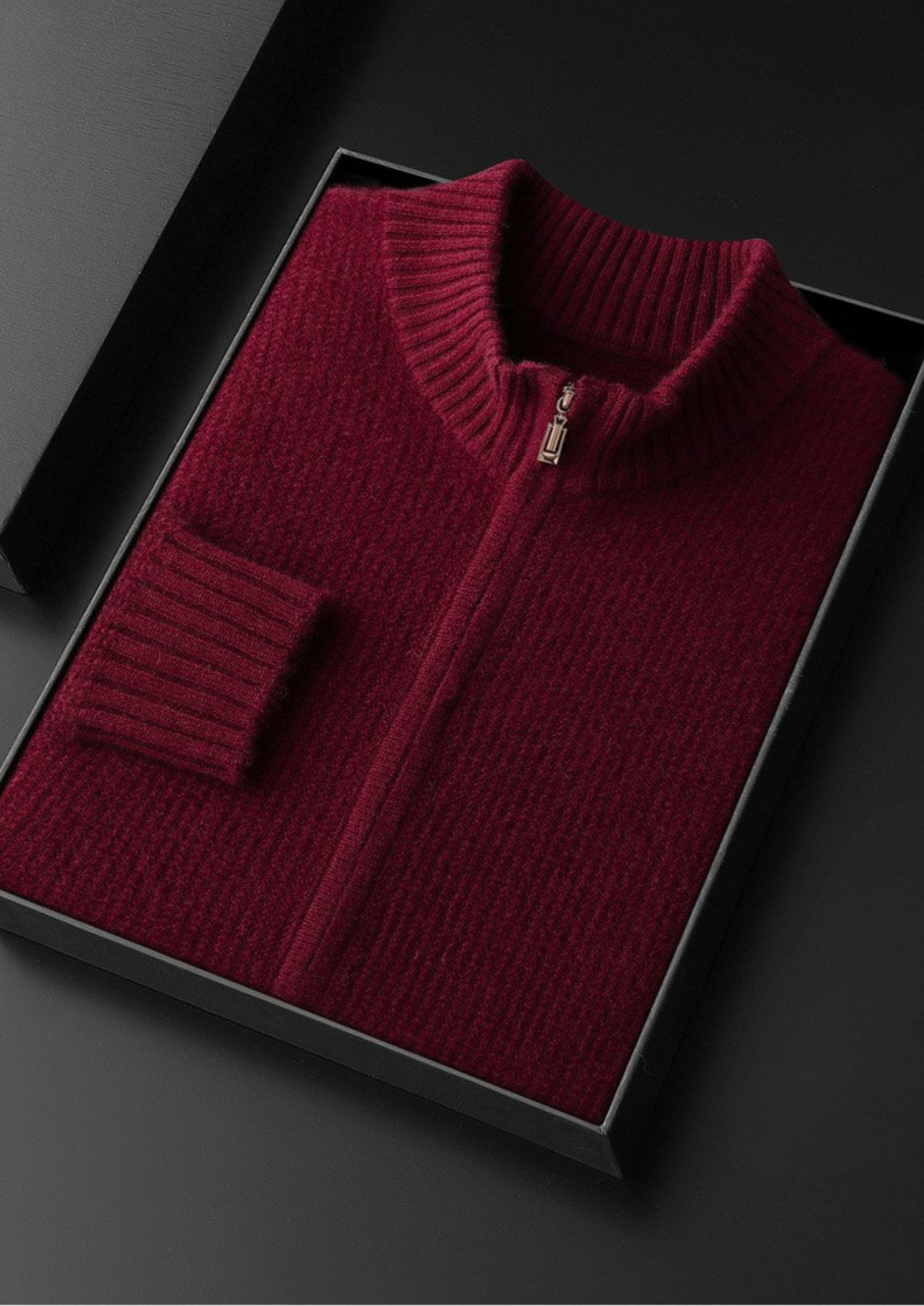 Pure Cashmere Burgundy Ribbed Zip Cardigan