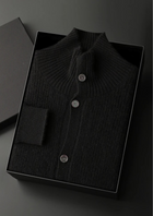Premium Cashmere Ribbed High Collar Cardigan