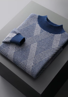 Pure Extra-Fine Merino Wool Two Tone Patterned Mockneck