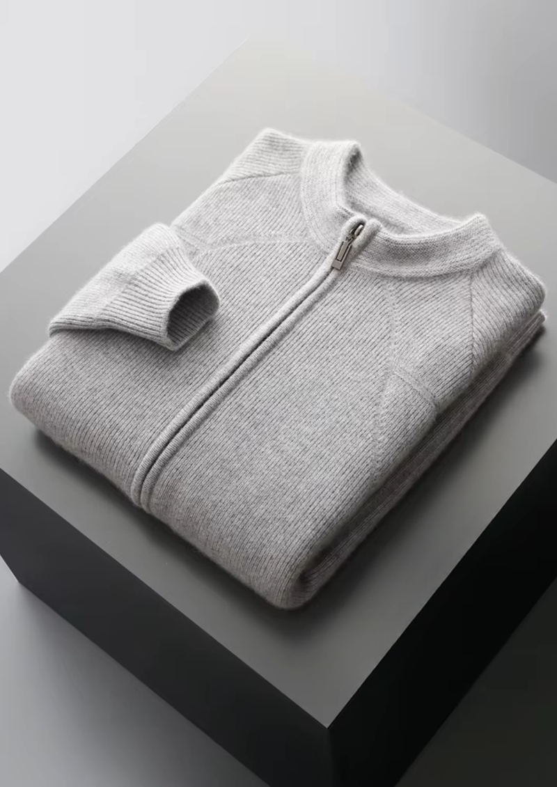 Pure Extra-Fine Merino Wool Ribbed Zip Cardigan