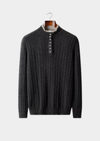 Pure Extra-Fine Merino Wool Cable Knit Henley Sweater