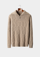 Pure Cashmere Beige Cable Half Zip Sweater