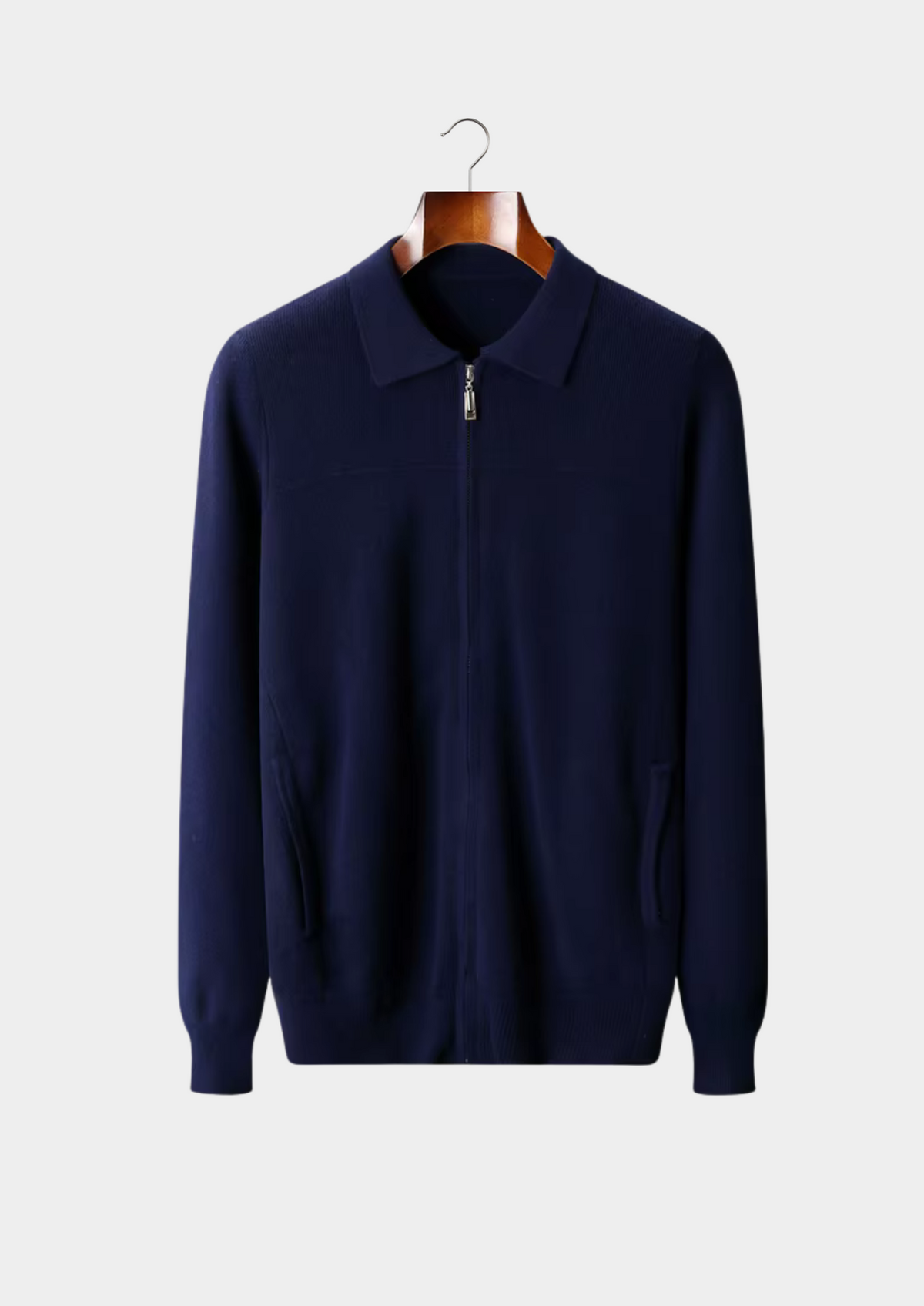 Pure Extra-Fine Merino Wool Ribbed Polo Cardigan