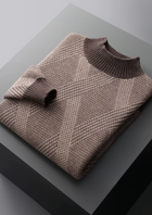 Pure Extra-Fine Merino Wool Two Tone Patterned Mockneck
