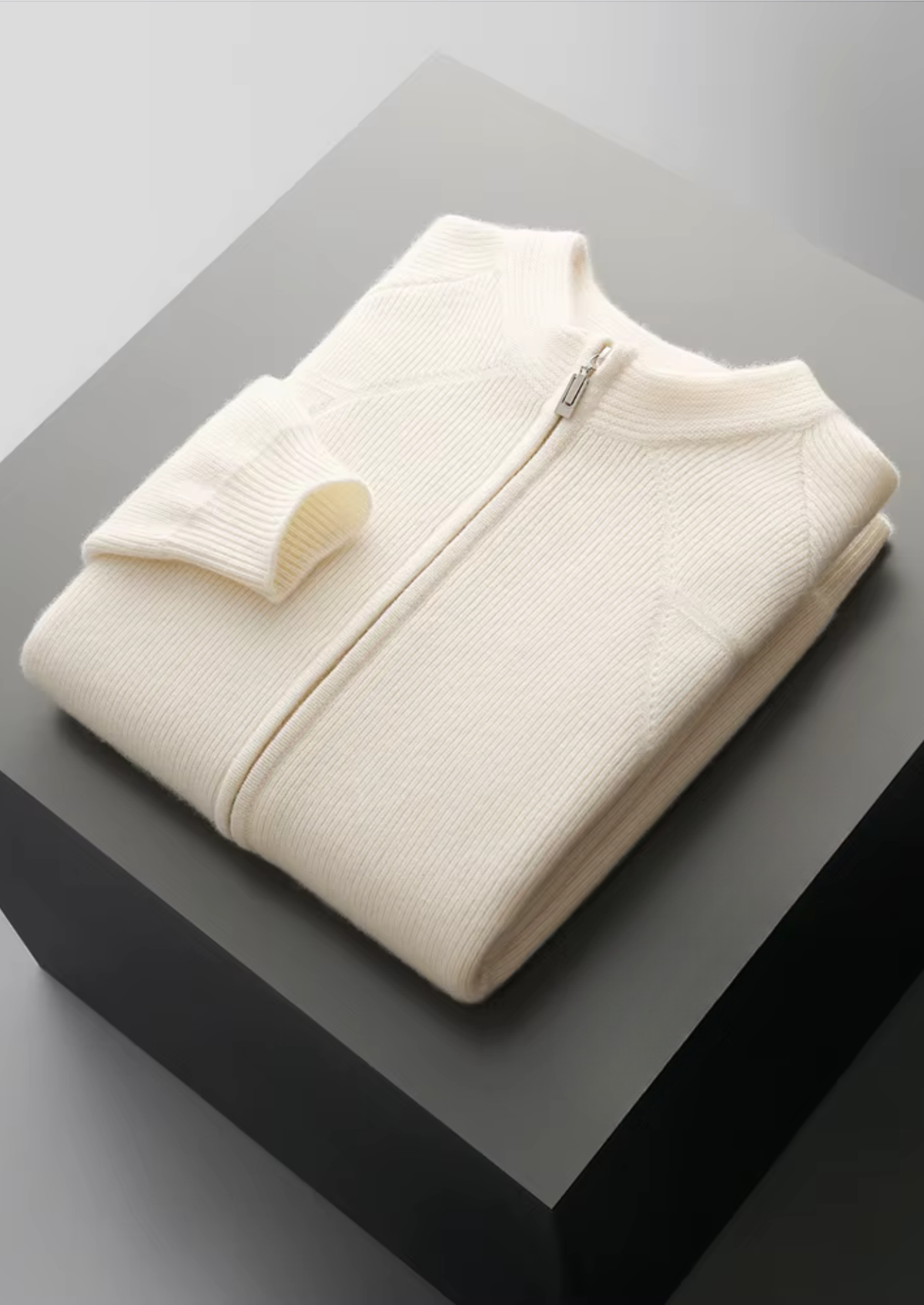 Pure Extra-Fine Merino Wool Ribbed Zip Cardigan