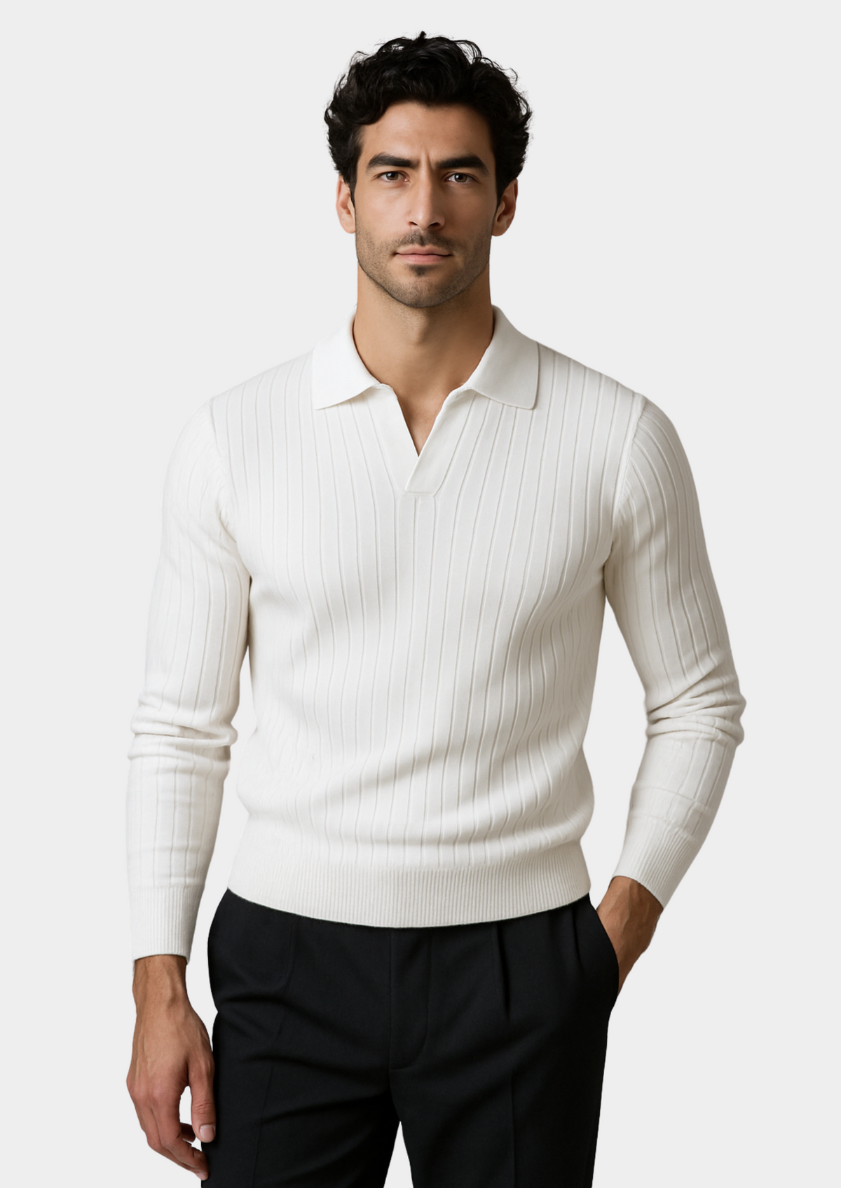 Buttonless Ribbed Polo