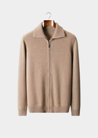 Pure Cashmere Beige Funnel Neck Cardigan