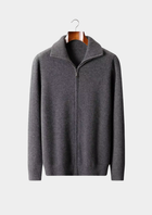 Pure Cashmere Dark Gray Funnel Neck Cardigan