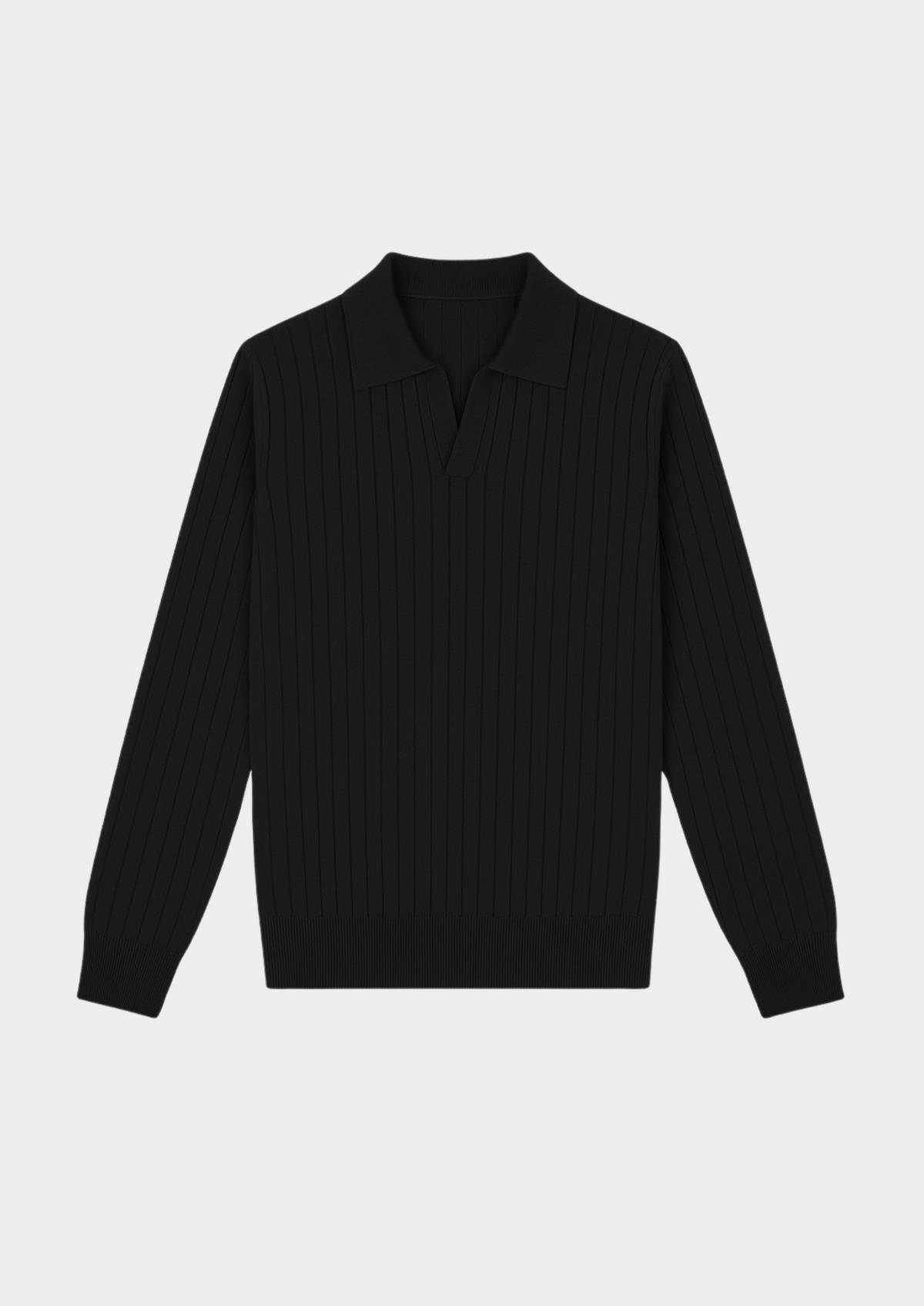 Black Buttonless Ribbed Polo