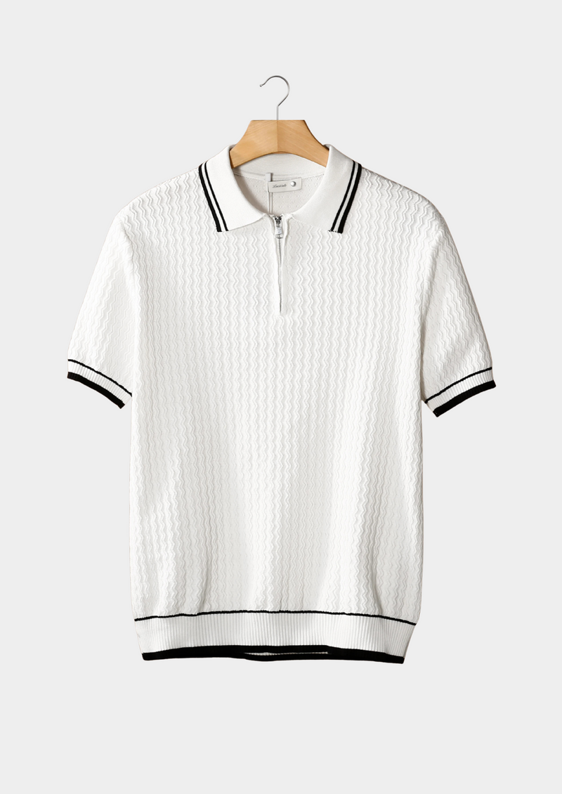 Wavy Textured Zipper Polo