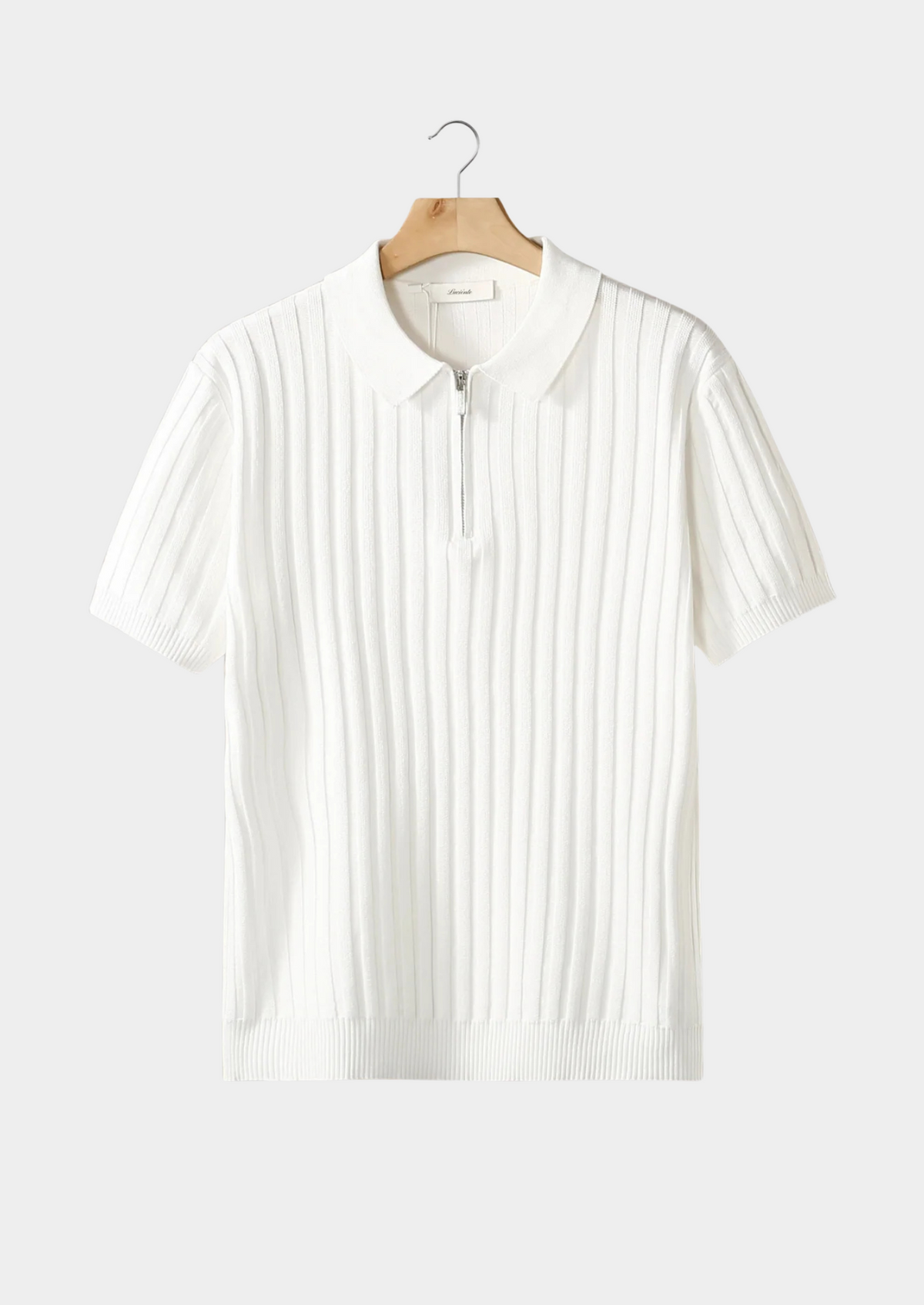 White Ribbed Zipper Polo