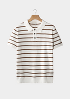 White Striped Textured Button Polo